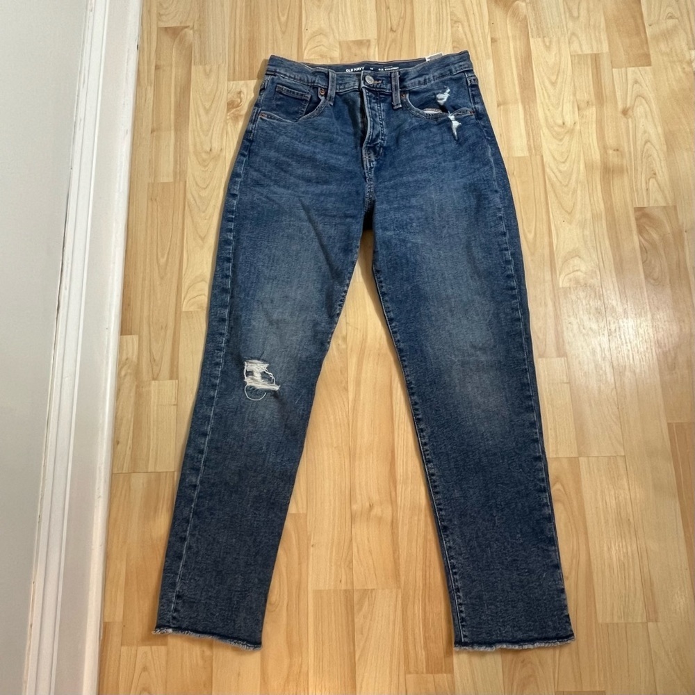 Old Navy Kids Girls O.G Straight High Waisted Distressed Blue Jeans Size 16